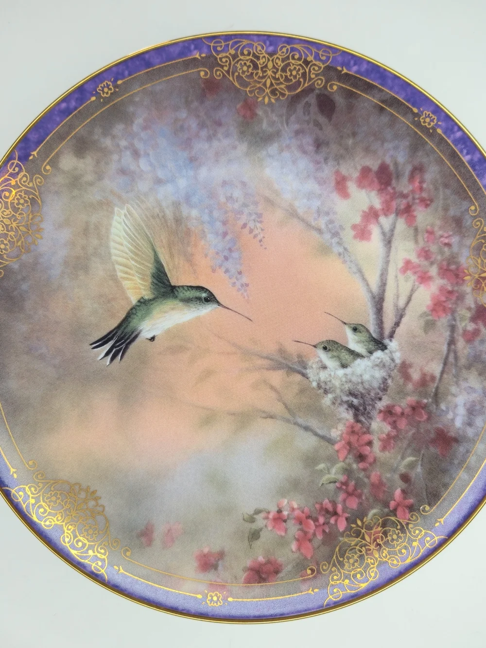 2 Bradford Hummingbird Decor Plates Wings of Grace, Garden Whispers W.S. Martin